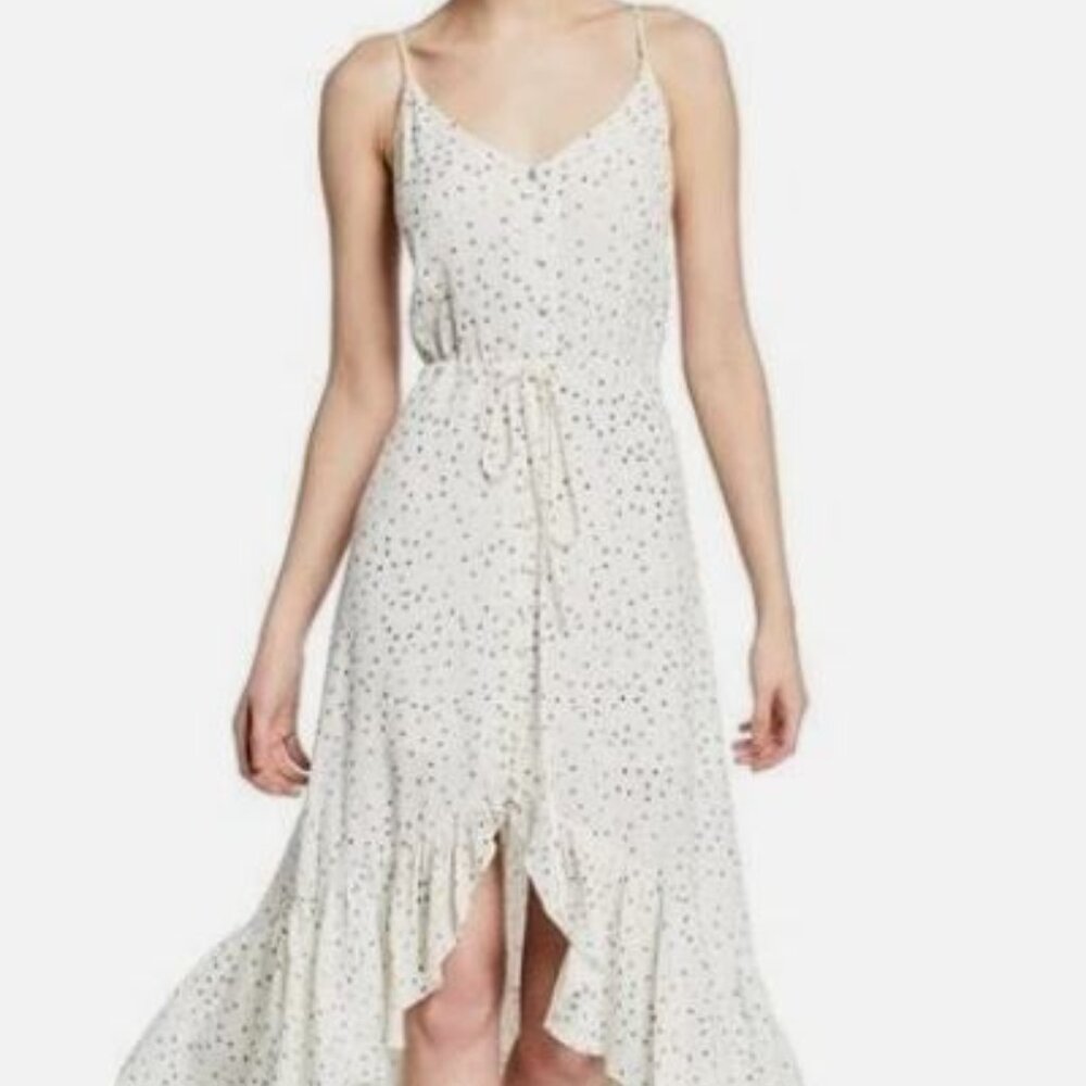 Frida Polka Dot Ruffled High-low Midi Dress In Ivory size M